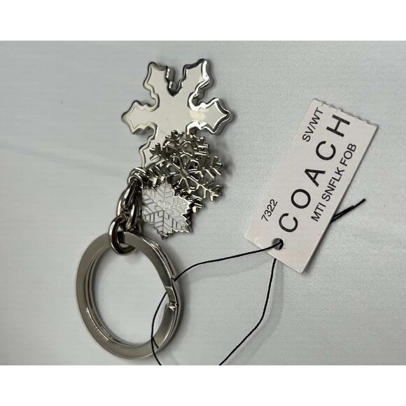 COACH White 3 snowflake Purse Charm Key Chain / Fob Silver White - Picture 7 of 8
